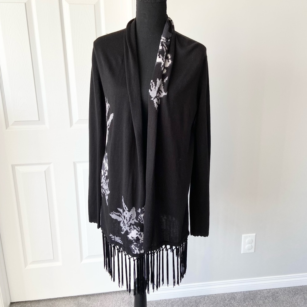 Rachel Roy Boho Tassel Animal Pattern Lightweight Cardigan